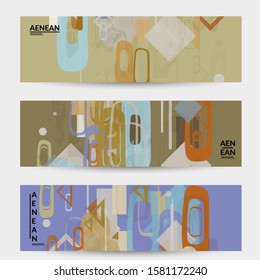 Abstract geometric texture. Mid century modern  design with geometric shapes transparent and overlapping. Retro colors. Banner template retro geometry vintage style.