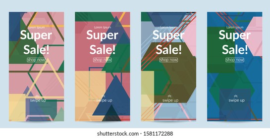 Abstract geometric texture. Mid century modern  design with geometric shapes transparent and overlapping. Retro colors. Social media template retro geometry vintage style.