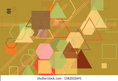 Abstract geometric texture. Mid century modern  design with geometric shapes transparent and overlapping. Retro colors. Webpage template retro geometry vintage style.