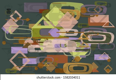 Abstract geometric texture. Mid century modern  design with geometric shapes transparent and overlapping. Retro colors. Webpage template retro geometry vintage style.