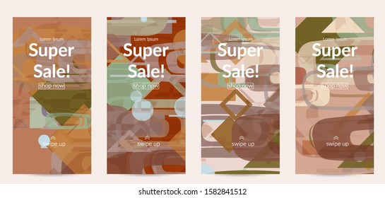 Abstract geometric texture. Mid century modern  design with geometric shapes transparent and overlapping. Retro colors. Social media template retro geometry vintage style.