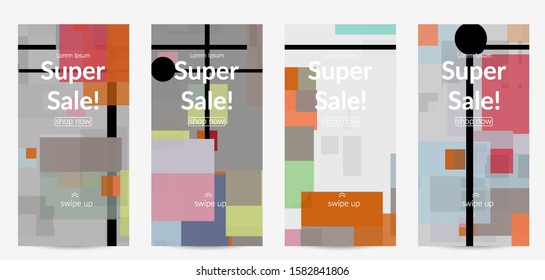Abstract geometric texture. Mid century modern  design with geometric shapes transparent and overlapping. Retro colors. Social media template retro geometry vintage style.