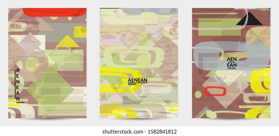 Abstract geometric texture. Mid century modern  design with geometric shapes transparent and overlapping. Retro colors. Flyer template retro geometry vintage style.