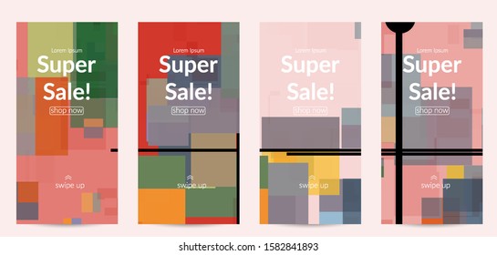 Abstract geometric texture. Mid century modern  design with geometric shapes transparent and overlapping. Retro colors. Social media template retro geometry vintage style.