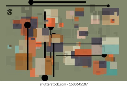 Abstract geometric texture. Mid century modern  design with geometric shapes transparent and overlapping. Retro colors. Webpage template retro geometry vintage style.
