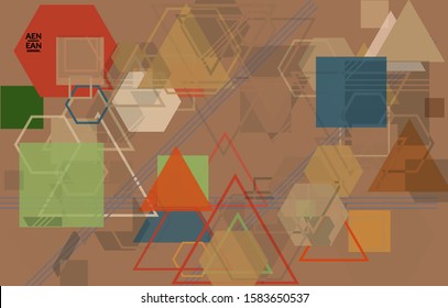 Abstract geometric texture. Mid century modern  design with geometric shapes transparent and overlapping. Retro colors. Webpage template retro geometry vintage style.