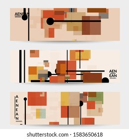 Abstract geometric texture. Mid century modern  design with geometric shapes transparent and overlapping. Retro colors. Banner template retro geometry vintage style.