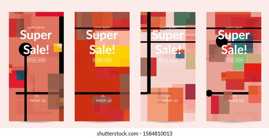 Abstract geometric texture. Mid century modern  design with geometric shapes transparent and overlapping. Retro colors. Social media template retro geometry vintage style.