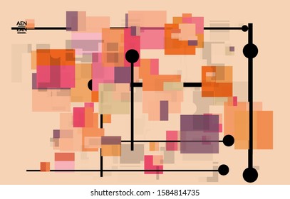 Abstract geometric texture. Mid century modern  design with geometric shapes transparent and overlapping. Retro colors. Webpage template retro geometry vintage style.