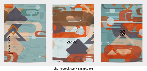 Abstract geometric texture. Mid century modern  design with geometric shapes transparent and overlapping. Retro colors. Flyer template retro geometry vintage style.