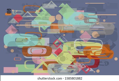 Abstract geometric texture. Mid century modern  design with geometric shapes transparent and overlapping. Retro colors. Webpage template retro geometry vintage style.