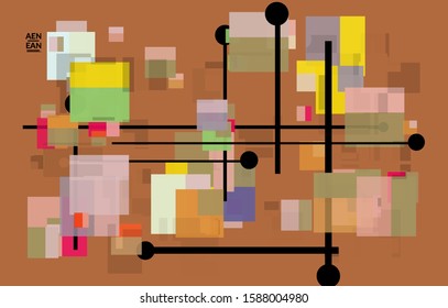 Abstract geometric texture. Mid century modern  design with geometric shapes transparent and overlapping. Retro colors. Webpage template retro geometry vintage style.