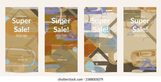 Abstract geometric texture. Mid century modern  design with geometric shapes transparent and overlapping. Retro colors. Social media template retro geometry vintage style.