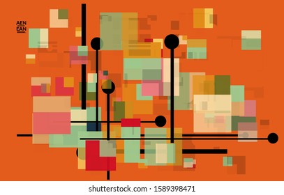 Abstract geometric texture. Mid century modern  design with geometric shapes transparent and overlapping. Retro colors. Webpage template retro geometry vintage style.