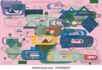 Abstract geometric texture. Mid century modern  design with geometric shapes transparent and overlapping. Retro colors. Webpage template retro geometry vintage style.