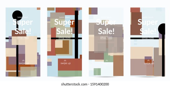 Abstract geometric texture. Mid century modern  design with geometric shapes transparent and overlapping. Retro colors. Social media template retro geometry vintage style.