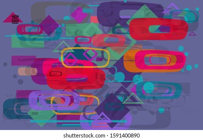 Abstract geometric texture. Mid century modern  design with geometric shapes transparent and overlapping. Retro colors. Webpage template retro geometry vintage style.