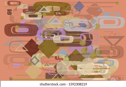 Abstract geometric texture. Mid century modern  design with geometric shapes transparent and overlapping. Retro colors. Webpage template retro geometry vintage style.
