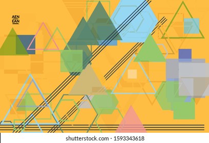 Abstract geometric texture. Mid century modern  design with geometric shapes transparent and overlapping. Retro colors. Webpage template retro geometry vintage style.