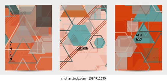 Abstract geometric texture. Mid century modern  design with geometric shapes transparent and overlapping. Retro colors. Flyer template retro geometry vintage style.
