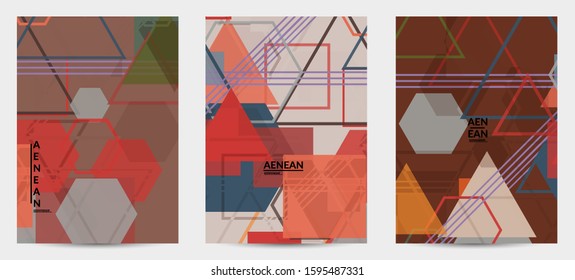 Abstract geometric texture. Mid century modern  design with geometric shapes transparent and overlapping. Retro colors. Flyer template retro geometry vintage style.