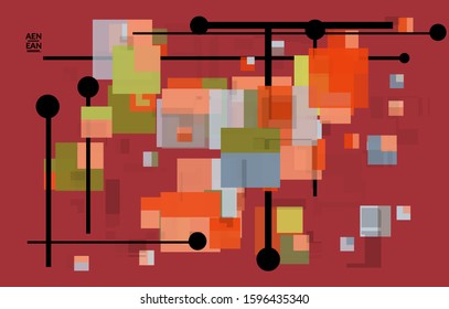 Abstract geometric texture. Mid century modern  design with geometric shapes transparent and overlapping. Retro colors. Webpage template retro geometry vintage style.