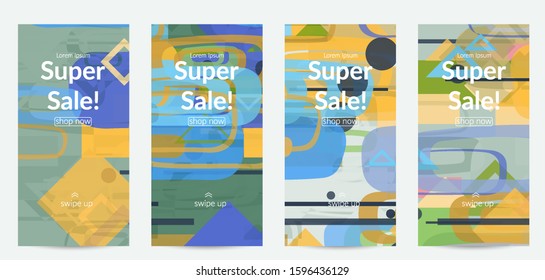 Abstract geometric texture. Mid century modern  design with geometric shapes transparent and overlapping. Retro colors. Social media template retro geometry vintage style.