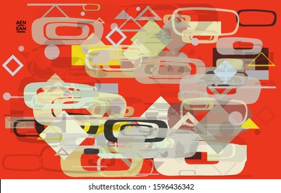 Abstract geometric texture. Mid century modern  design with geometric shapes transparent and overlapping. Retro colors. Webpage template retro geometry vintage style.