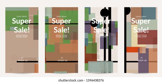 Abstract geometric texture. Mid century modern  design with geometric shapes transparent and overlapping. Retro colors. Social media template retro geometry vintage style.