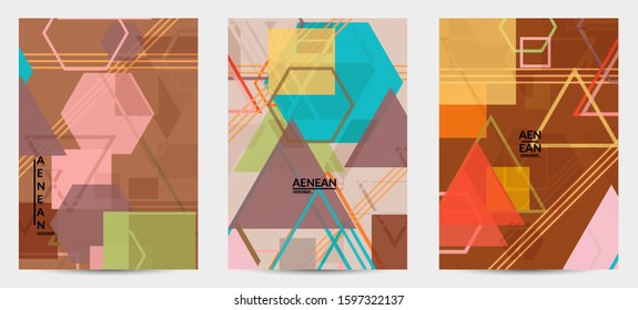 Abstract geometric texture. Mid century modern  design with geometric shapes transparent and overlapping. Retro colors. Flyer template retro geometry vintage style.