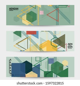 Abstract geometric texture. Mid century modern  design with geometric shapes transparent and overlapping. Retro colors. Banner template retro geometry vintage style.