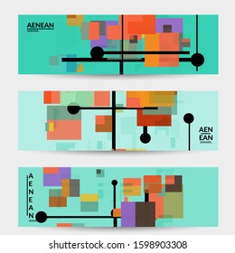 Abstract geometric texture. Mid century modern  design with geometric shapes transparent and overlapping. Retro colors. Banner template retro geometry vintage style.