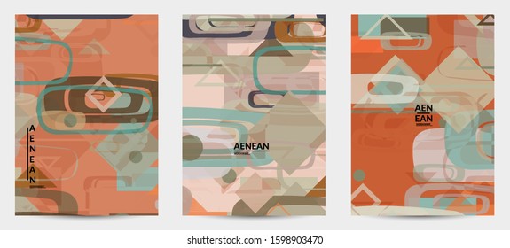 Abstract geometric texture. Mid century modern  design with geometric shapes transparent and overlapping. Retro colors. Flyer template retro geometry vintage style.