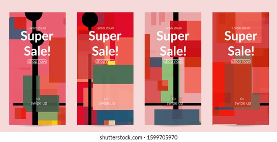 Abstract geometric texture. Mid century modern  design with geometric shapes transparent and overlapping. Retro colors. Social media template retro geometry vintage style.