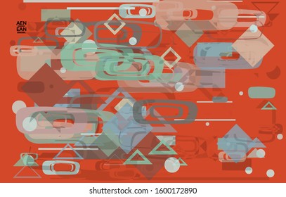 Abstract geometric texture. Mid century modern  design with geometric shapes transparent and overlapping. Retro colors. Webpage template retro geometry vintage style.