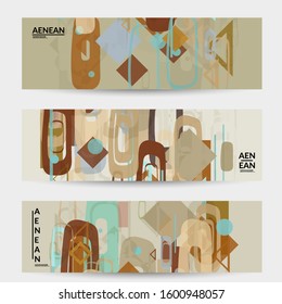 Abstract geometric texture. Mid century modern  design with geometric shapes transparent and overlapping. Retro colors. Banner template retro geometry vintage style.