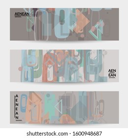Abstract geometric texture. Mid century modern  design with geometric shapes transparent and overlapping. Retro colors. Banner template retro geometry vintage style.