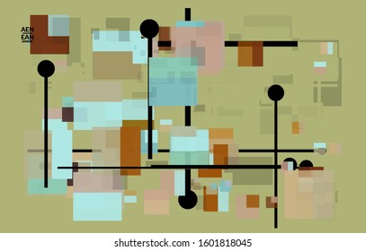 Abstract geometric texture. Mid century modern  design with geometric shapes transparent and overlapping. Retro colors. Webpage template retro geometry vintage style.