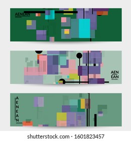 Abstract geometric texture. Mid century modern  design with geometric shapes transparent and overlapping. Retro colors. Banner template retro geometry vintage style.