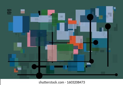 Abstract geometric texture. Mid century modern  design with geometric shapes transparent and overlapping. Retro colors. Webpage template retro geometry vintage style.