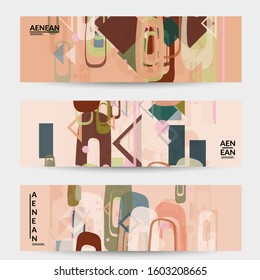 Abstract geometric texture. Mid century modern  design with geometric shapes transparent and overlapping. Retro colors. Banner template retro geometry vintage style.