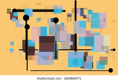 Abstract geometric texture. Mid century modern  design with geometric shapes transparent and overlapping. Retro colors. Webpage template retro geometry vintage style.