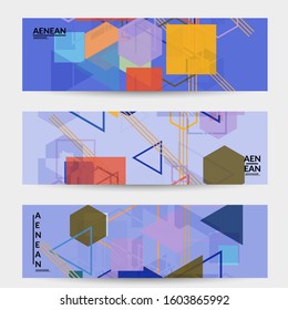 Abstract geometric texture. Mid century modern  design with geometric shapes transparent and overlapping. Retro colors. Banner template retro geometry vintage style.