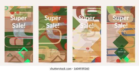 Abstract geometric texture. Mid century modern  design with geometric shapes transparent and overlapping. Retro colors. Social media template retro geometry vintage style.
