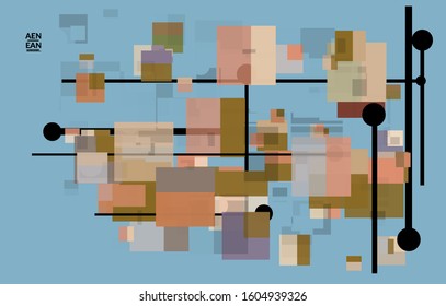 Abstract geometric texture. Mid century modern  design with geometric shapes transparent and overlapping. Retro colors. Webpage template retro geometry vintage style.