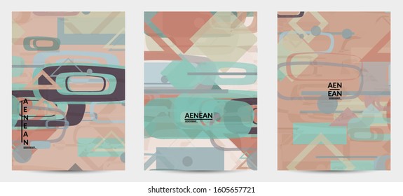 Abstract geometric texture. Mid century modern  design with geometric shapes transparent and overlapping. Retro colors. Flyer template retro geometry vintage style.