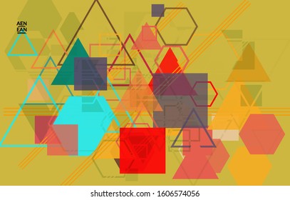 Abstract geometric texture. Mid century modern  design with geometric shapes transparent and overlapping. Retro colors. Webpage template retro geometry vintage style.