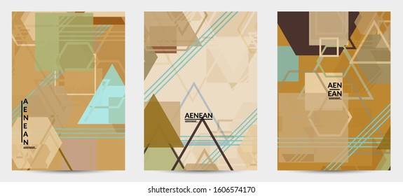 Abstract geometric texture. Mid century modern  design with geometric shapes transparent and overlapping. Retro colors. Flyer template retro geometry vintage style.