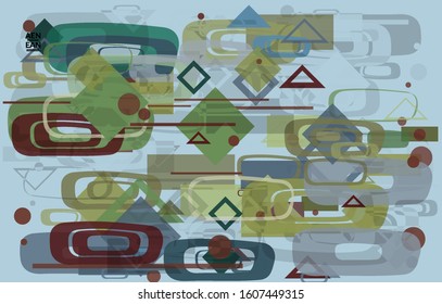 Abstract geometric texture. Mid century modern  design with geometric shapes transparent and overlapping. Retro colors. Webpage template retro geometry vintage style.