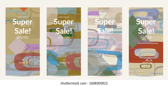 Abstract geometric texture. Mid century modern  design with geometric shapes transparent and overlapping. Retro colors. Social media template retro geometry vintage style.